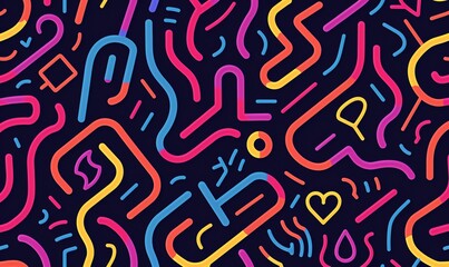 Obraz premium Colorful Abstract Neon Lines Pattern on Dark Blue Background