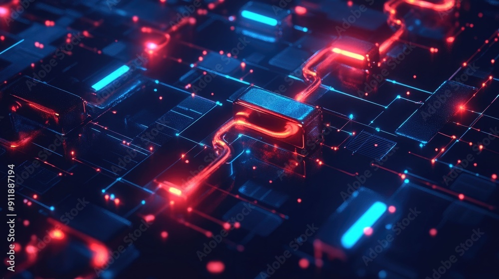 Poster blockchain technology secure digital ledger with futuristic graphic design showcasing the innovative