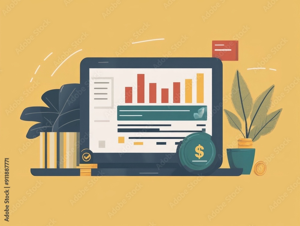 Poster virtual financial analytics dashboard with interactive data visualizations for optimized business pe