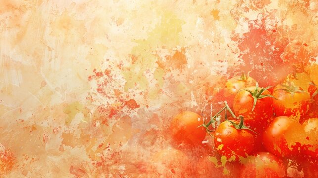 Ripe red tomatoes with orange splatter background.