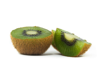 halved kiwi on an isolated white background