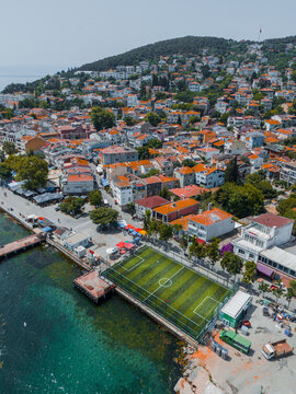 Coastal Town with Seaside Football Field