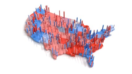 usa map of republicans and democrats vote counting data visualization of the electoral colleges 3d representation. Can be used to represent president or senate election, swing states or democracy