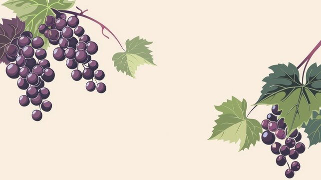 Minimalist grapevine with grape clusters, clean lines, 2D vector illustration, basic shapes, simple green and purple