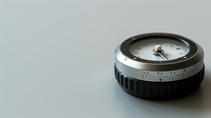 Vintage light meter on a gray tabletop helps photographers adjust exposure settings for the perfect shot, adding a touch of retro charm to studios