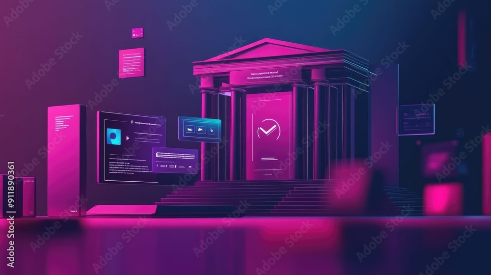 Poster neobank digital first banking flat design for fintech services and platform modern and simplified vi