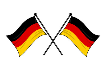 Vector of two crossed Germany flags on a black pole with editable 3d flat style icon and scalable eps file illustration for design element, emblem, poster, etc.