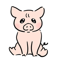 お座りをしているつぶらな瞳の子豚　正面
