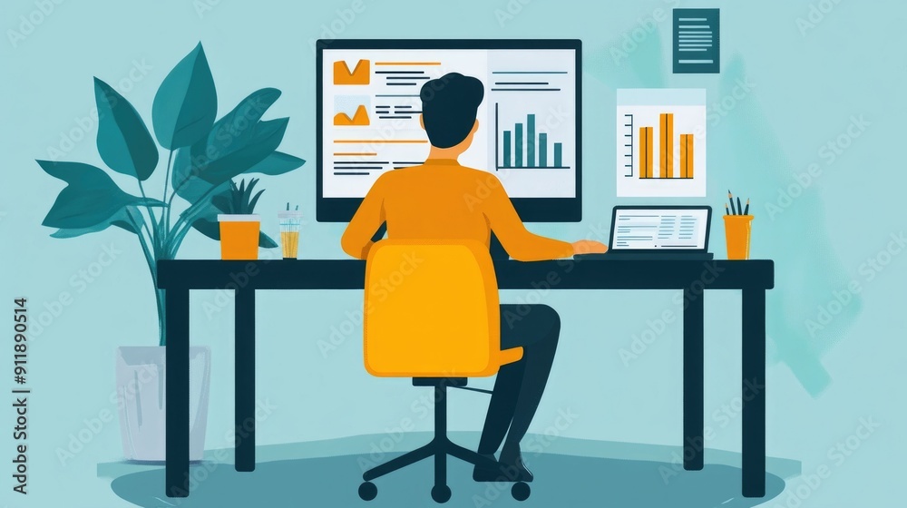 Poster online financial advisor offering virtual consultation services and presenting business analytics da