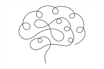 Human brain continuous one line drawing of art vector illustration and intelligence outline concept
