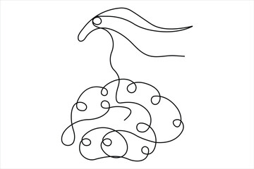 Human brain continuous one line drawing of art vector illustration and intelligence outline concept
