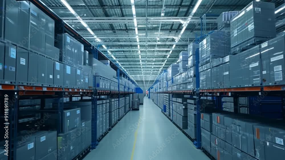 Poster modern warehouse storage and sorting technologies in action generative ai