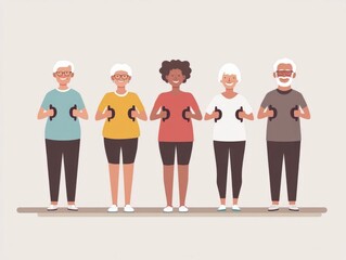 depicting a group of diverse senior adults participating in a fitness activity or workout led by an instructor  The seniors are shown in a positive energetic manner engaging in exercise stretching