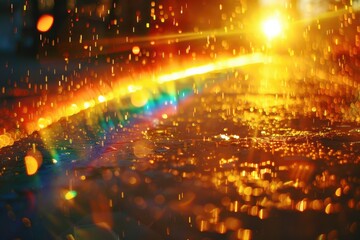 Fototapeta premium A colorful, blurry image of a cityscape with a rainbow in the sky