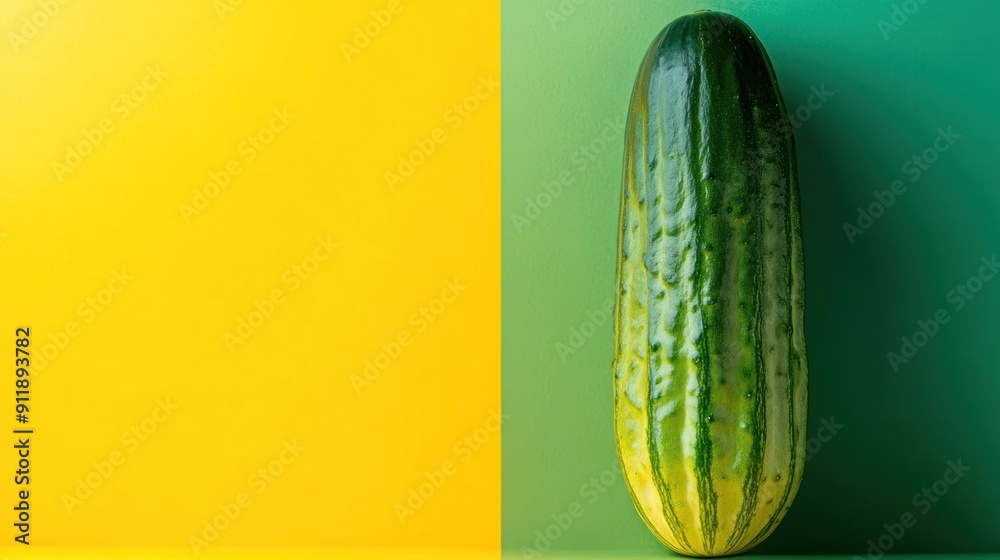 Poster Green zucchini on yellow and green background.