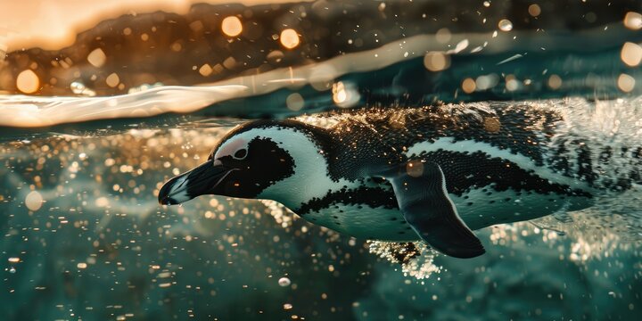 African penguin taking a dip in the ocean