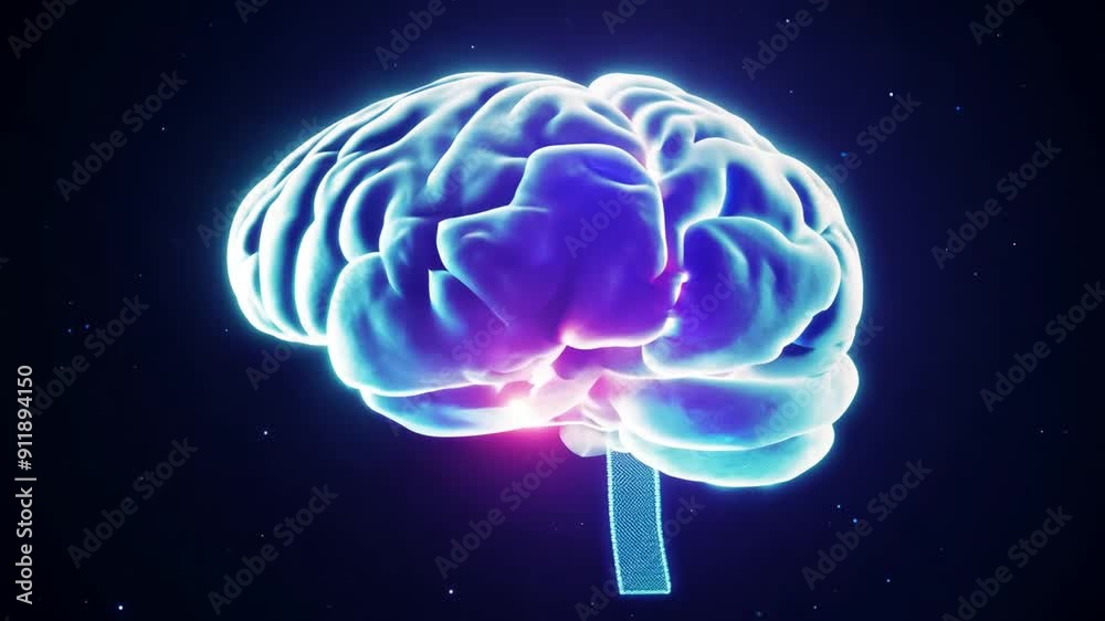Poster illuminated brain model representing neural communication activities generative ai