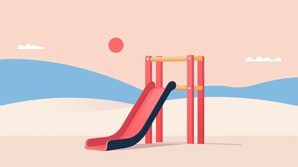 Fototapeta premium A slide in a playground, minimalistic vector design, basic and clean, simple color palette, 2D flat art