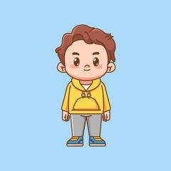 Cute boy stylish hoodie outfit kawaii chibi character mascot illustration