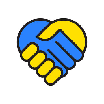 recommend clip art: Colorful handshake heart. Unity symbol vector. Blue and yellow. Love and support.