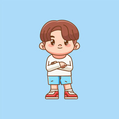 Cute boy stylish outfit chibi kawaii character mascot illustration