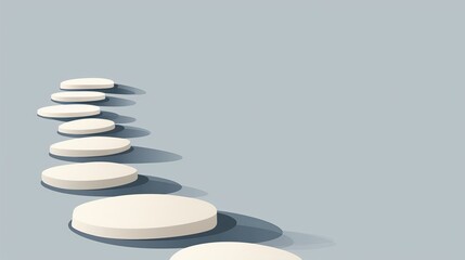 A simple path with evenly spaced stepping stones, minimalist 2D vector, clean lines, neutral tones, plain background