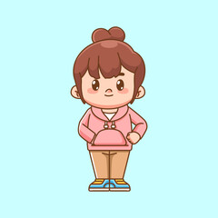 Cute girl stylish hoodie outfit kawaii chibi character mascot illustration