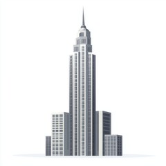 Modern Grey Skyscraper Icon on White Background Symbolizing Urban Development and Progress