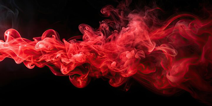 Red smoke and swirls on a black background, creating loose and fluid forms, red, smoke, swirls, black, background, abstract