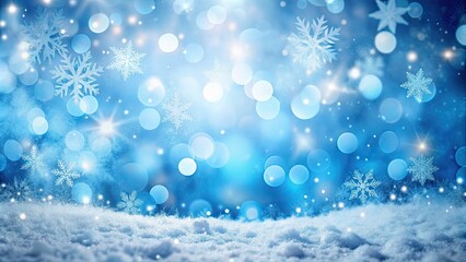 Fototapeta premium Abstract blue bokeh background with a winter theme and snow , winter, blue, bokeh, abstract, blurred, lights, background