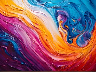 Abstract Textured Swirling Painting Wall Art Print Artwork Orange Blue Pink Blended Gradient