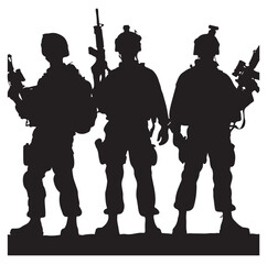 Soldier and Army Force vector silhouette black and white background.