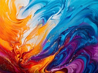 Abstract Textured Swirling Painting Wall Art Print Artwork Orange Blue Pink Blended Gradient