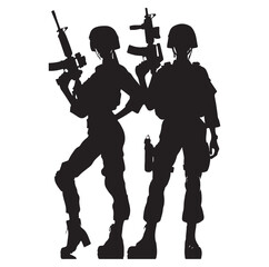 Fototapeta premium Soldier and Army Force vector silhouette black and white background.