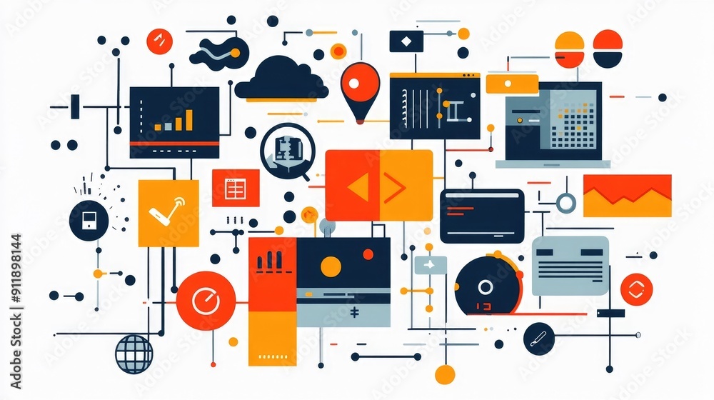 Wall mural flat design depicting the concept of software development of third party services
