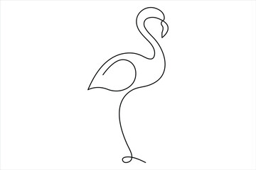 Flamingo continuous one line drawing of bird, flamingo simple contour drawing for modern minimalism design.