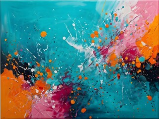 Abstract Textured Splatter Painting Wall Art Print Artwork Orange Teal Gradient