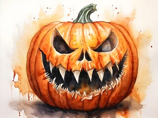 Creepy Scary Menacing Jack O Lantern Goul Ghost Spirit Carved Pumpkin Halloween All Hallows Eve Illustration Wall Art Print Digital Artwork Design Decor