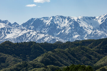 小川村から望む春の北アルプス