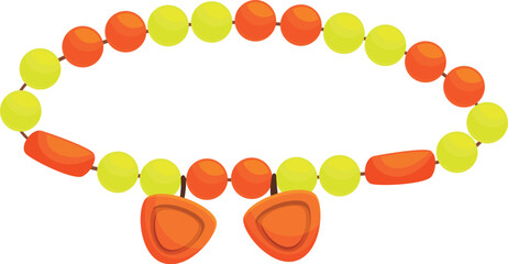 Colorful beads necklace with orange and yellow balls forming a round accessory, isolated on white background