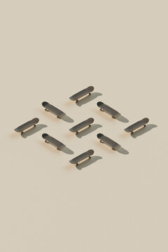 3D Render of Multiple Skateboards on Light Background