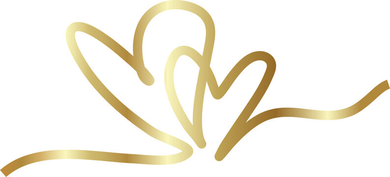 Continuous line gold drawing heart sign, love, romantic