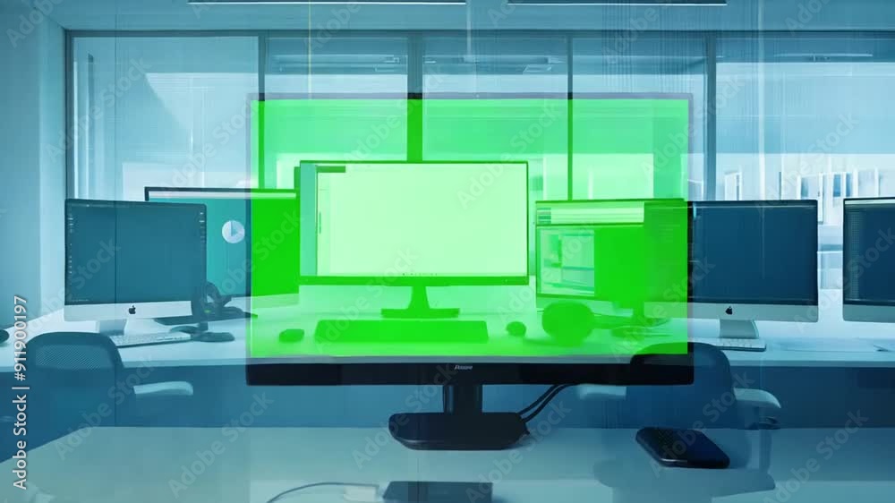 Poster modern office workspace with green screen for web design projects generative ai