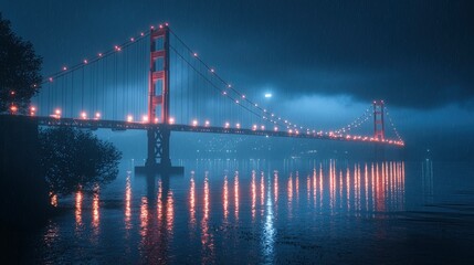 Naklejka premium Golden Gate Bridge, famous suspension bridge in San Francisco, foggy lighting