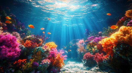 Obraz premium Great Barrier Reef, vibrant coral reef system, underwater lighting