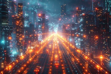 Obraz premium Futuristic Cityscape with Neon Lights. Generate AI image