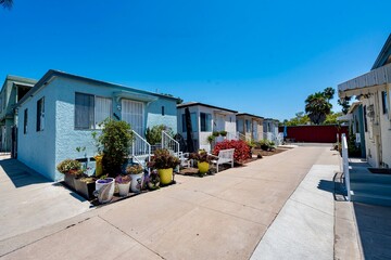 A row of small colorful homes in San Diego, CA
