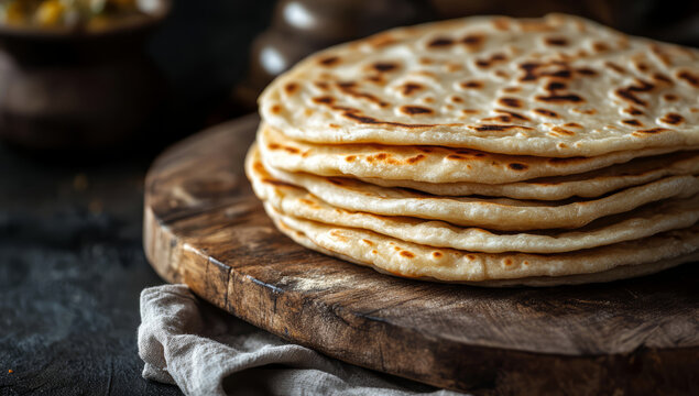 Homemade Roti Chapati Flatbread. Freshly baked indian flatbread.