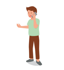 Man with surprised or shocked expression while having conversation or argument over mobile phone or smart phone