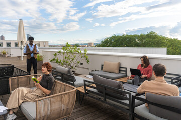 Coworkers Working On Terrace
